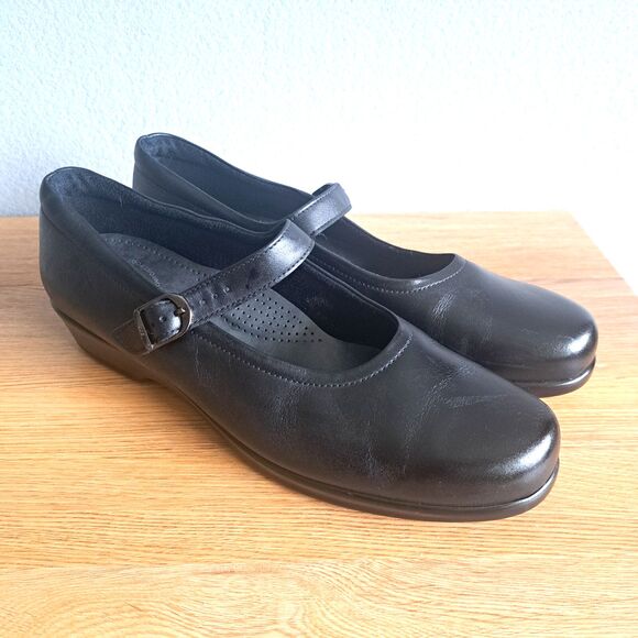 SAS Maria Comfort Mary Jane Shoes Black Leather Womens 11 Narrow Flats 11N - Picture 1 of 14
